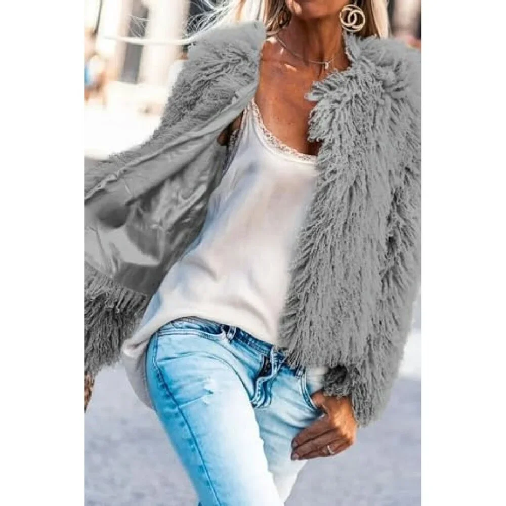 Cropped Faux Fur Jacket Women's Medium Winter Fleece Outerwear